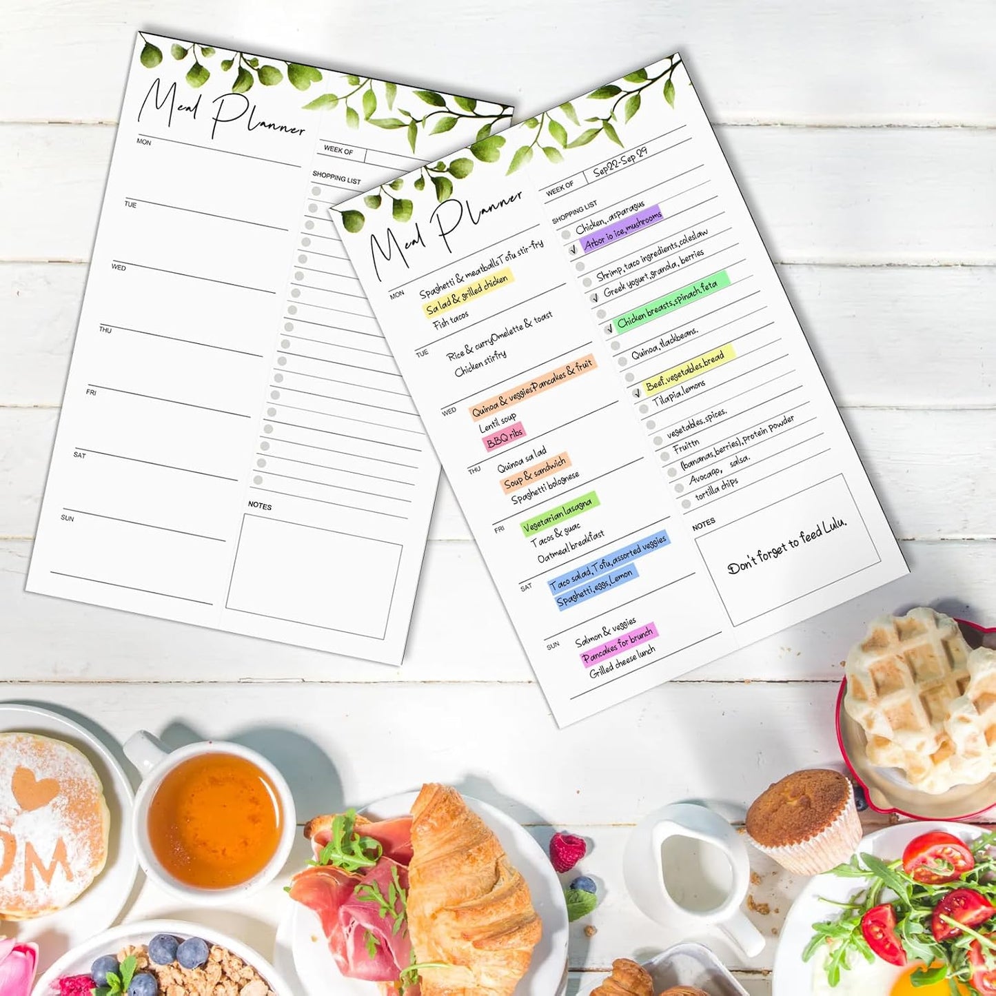 2 PCS Weekly Meal Planner Magnetic for Fridge 8.3x5.5”, Undated Meal Planner and Grocery List Tearable Shopping List, Magnetic Menu Planner for Fridge for Weekly Plan - 50 Pages/Book