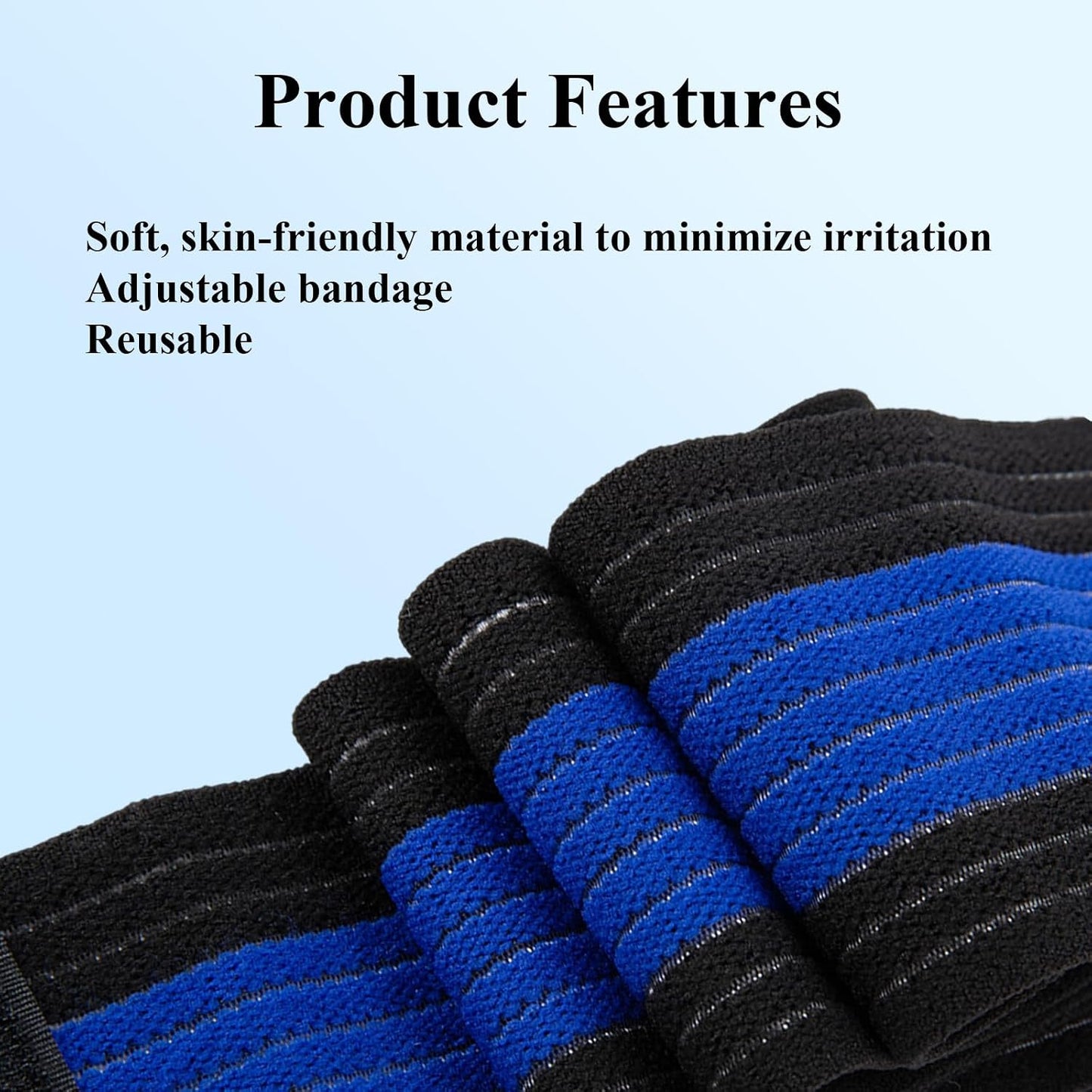 4-Pack Ice Pack Strap,Stretchable- 35.5"x3" Adjustable Hook and Loop Elastic Holder & Resuable Extender Belt for Secure Ice Pack Wrap, Blue