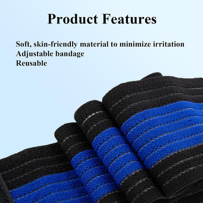 4-Pack Ice Pack Strap,Stretchable- 35.5"x3" Adjustable Hook and Loop Elastic Holder & Resuable Extender Belt for Secure Ice Pack Wrap, Blue