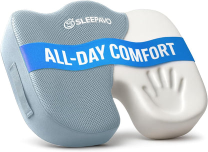 Sleepavo Office Chair Cushion - Seat Cushion for Tailbone Pain Relief - Butt Pillow for Coccyx, Sciatica, and Lower Back Pain - Orthopedic Chair Pad for Lumbar Support in Office Desk, Car, Airplane