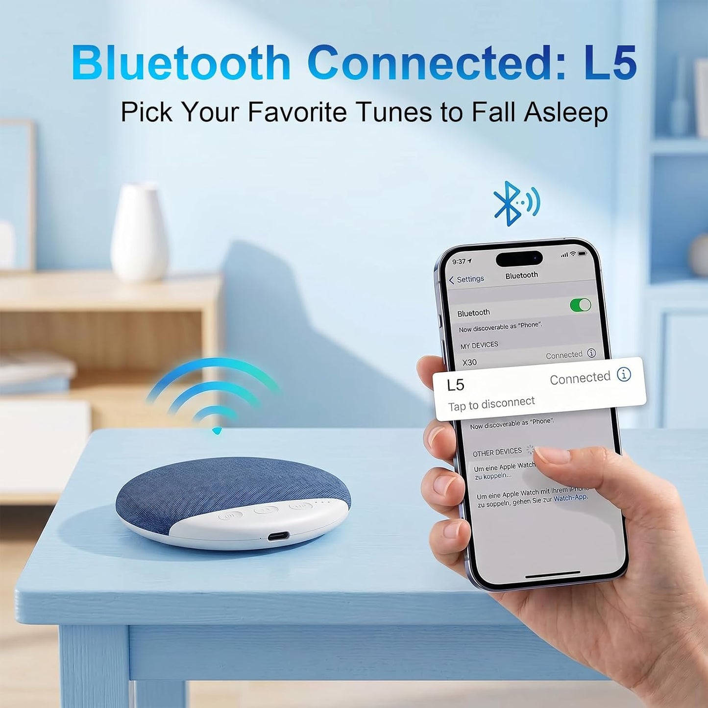 Under Pillow Speaker for Sleeping with Bluetooth, White Noise 11mm | Sleep Pillow Speaker, 30/60/90s Timer & 3 White Noise, 10H Playtime, USB Rechargeable, Adjustable Volume, for Home & Travel
