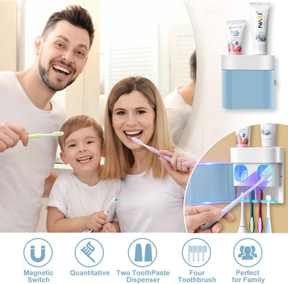 GFWARE Toothbrush Holder Toothpaste Dispenser Wall Mounted with Cover, 4 Slots Tooth Brush Storage Organizer with Automatic Kids Toothpaste Squeezers for Shower Bathroom Black | Automatic Toothpaste dispenser for Kids, Bathroom Storage Organizer with