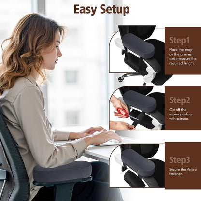 WdFour 2-Pack Non-Slip Armrest Pads for Office & Gaming Chairs - Ergonomic Forearm Support Pillow for Desk, Computer & Wheelchair, Pressure Relief Cushions (Black)