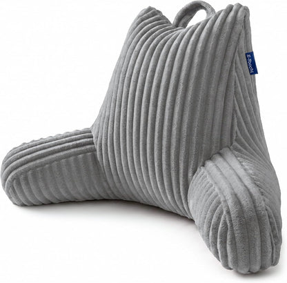 Reading Pillow for Sitting up in Bed, Adjustable Memory Foam Bed Rest Pillow, Wide-wale Plush Cover Machine Washable, Neck Back and Lumbar Support Pillow-Grey