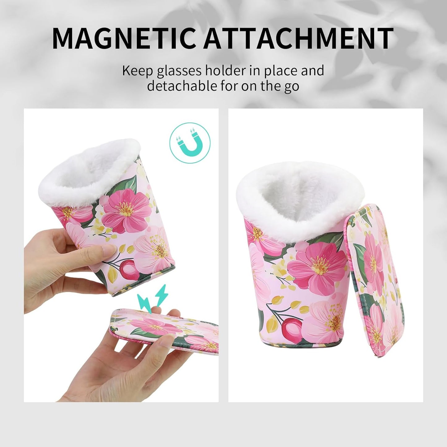 Plush Lined Eyeglasses Holder, Cute Magnetic PU Leather Glasses Stand Case for Women Men Kids