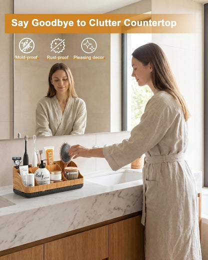 Bathroom Counter Organizer and Storage, 7 Slots Detachable Toothbrush Holders for Bathrooms, Anti-Slip Electric Toothbrush and Toothpaste Holder Countertop Vanity Organizer Accessories for Adults Kids