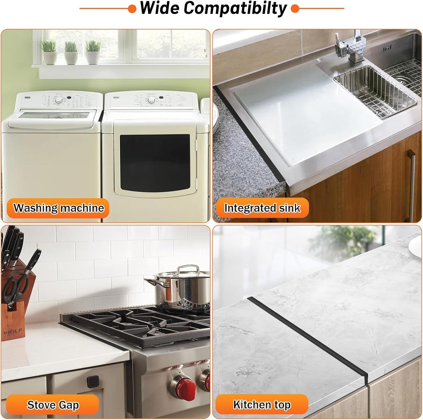 Stainless Steel Stove Gap Covers (2PCS),Stove Gap Filler,Range Trim Kit,Stove Guard for Kitchen Oven Gap Between Stovetop and Counter,Easy Clean Heat Resistant,Adjustable Length 13.8'' to 27.5'',Black