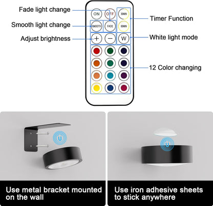 3 Pack Picture Lights for Wall, Rechargeable Battery Operated wall lights, Picture Frame lights with 3 Lighting Modes, Wireless Magnetic Painting Light with Remote Control Timer (White, 3 Pack)