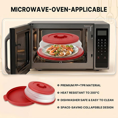 10 Inch Microwave Splatter Cover Vented for Food, Collapsible Splatter Guard with Handle, Anti-Splatter Plate Lid for Kitchen Fruit Vegetables, Dishwasher-Safe Easy Clean (black)