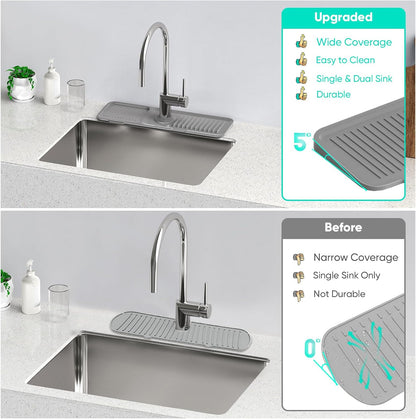 24 Inch Longer Faucet Mat for Kitchen Sink [5° Slope Fast Self-draining]Bathroom Kitchen Sink Splash Guard Silicone Sinks Faucet Mat Splash Guard for Kitchens Sinks Area Tidy Splashs Draining Mats