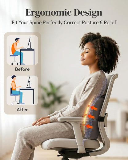 Heycool Heated Lumbar Support Pillow for Office Chair, Back Massager with Heat & Vibration, Ergonomic Lower Back Support Pillow Massage, 3 Modes, 2 Heat Levels, Auto Shut-Off for Home & Office