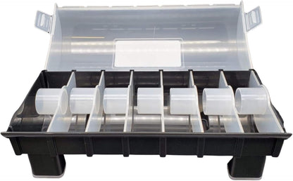 QSRProducts 7-Slot Day of The Week Covered Label Dispenser (for 3/4" & 1" Labels) - Food Sticker Holder for Inventory Management and Meal Prep, Protects Labels Inside