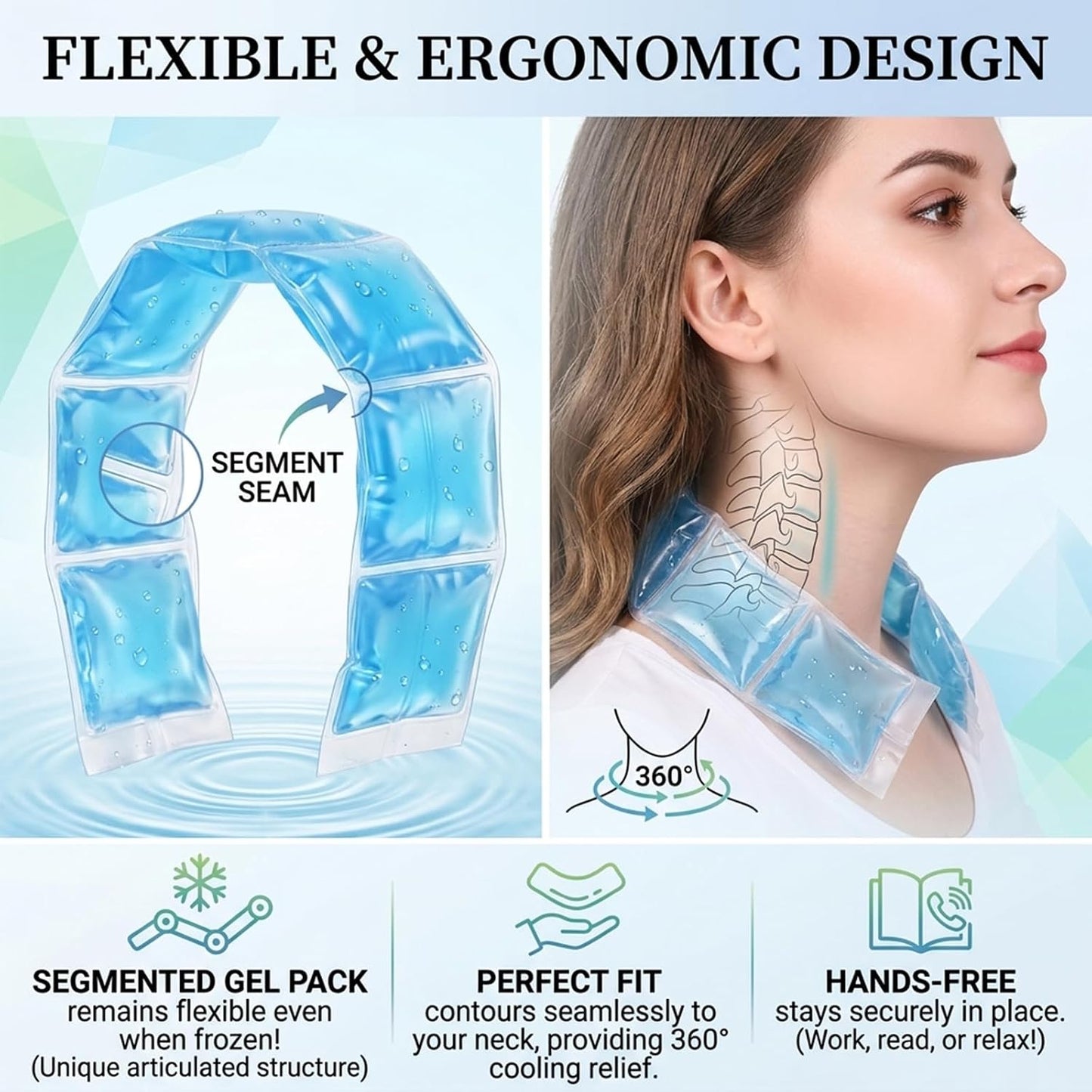 Cooling Towel with Soft Gel Ice Pack Inserts |Gel Ice Packs Reusable - Multi Purpose Compression Wrap - Neck, Legs, Arms, Shoulders - Ideal for Post Surgery, Migraines, Hiking and Injuries (Blue)