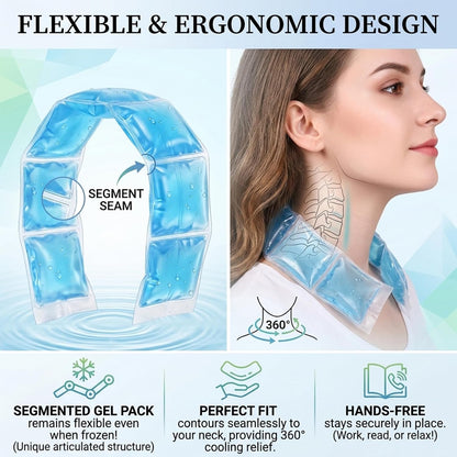Cooling Towel with Soft Gel Ice Pack Inserts |Gel Ice Packs Reusable - Multi Purpose Compression Wrap - Neck, Legs, Arms, Shoulders - Ideal for Post Surgery, Migraines, Hiking and Injuries (Blue)