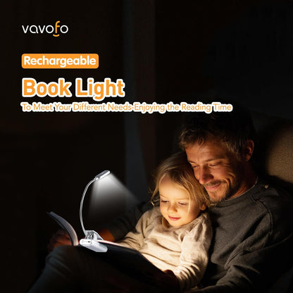 VAVOFO Rechargeable Book Light for Reading in Bed Kids, 7 LED Reading Light with 9-Level Warm Cool White Daylight, Eye Care Lamp with Power Indicator for Bookworms (Yellow)