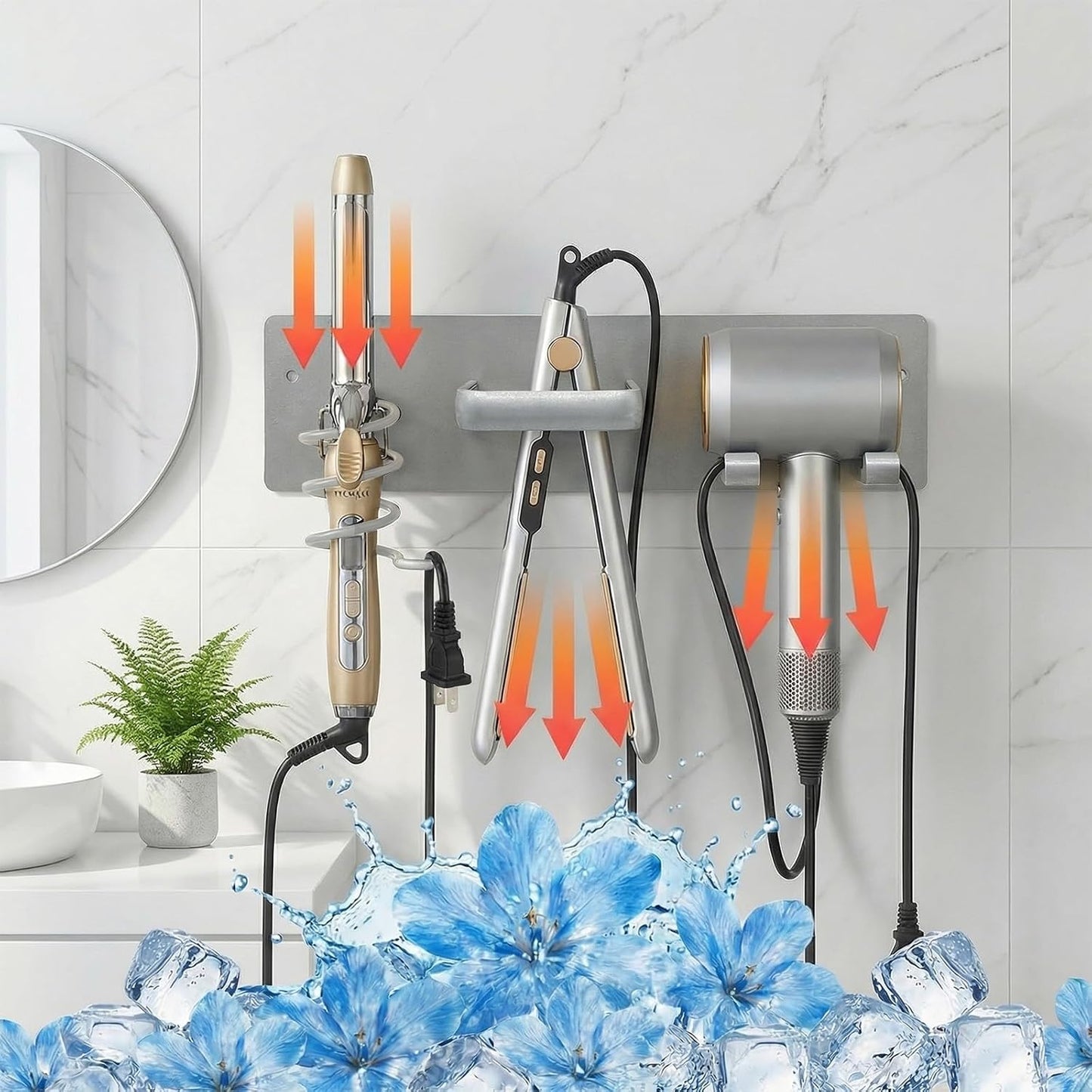 Hair Dryer Holder Hair Tool Organizer Metal Wall Mount (Gold) | Heat Resistant Hair Tool Organizer, Metal Wall Mount Storage, Bathroom Counter Space Saver, Blow Dryer Holder