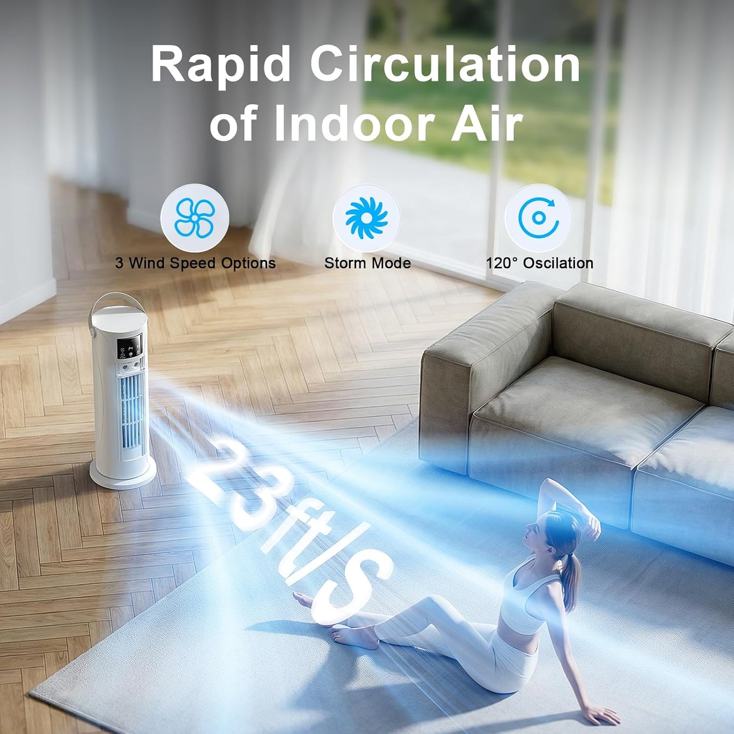 Portable Air Conditioners - 3 Speeds & Storm Mode & Mist Spray, Tower Cooling Fan with Timer, Evaporative Air Cooler 120° Oscillation for Home, Office, Bedroom - Portable AC Standing Fan (White)