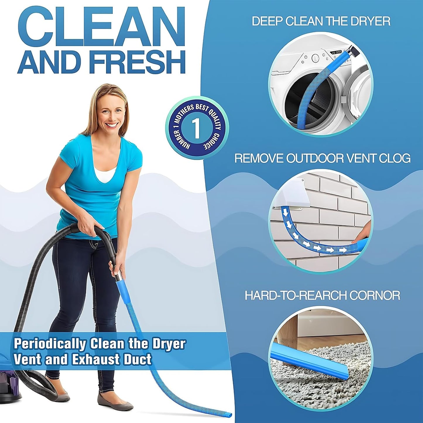 Upgraded Dryer Vent Cleaner: Universal Vacuum Hose Attachment Fits All Vacuums Cleaner, Deep Cleaning Tools for Clogged Ducts & Lint Removal