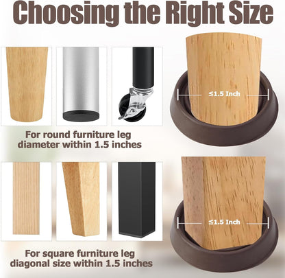 4 Pack 1.5 Inch Round Rubber Caster Cups Floor Protector Brown | Dense Rubber Anti-Slip Firm Grip, Floor Protection From Scratches, Slide-In No Tools Needed, Blends With Wood Metal Finishes