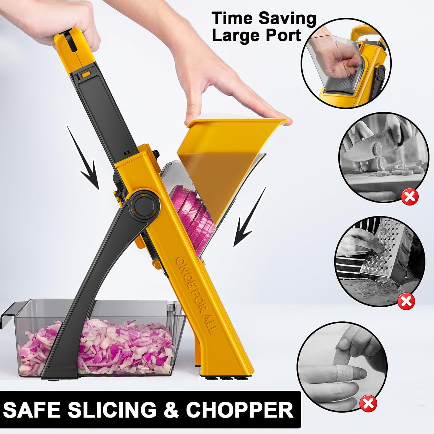 QYKIC Safe Mandoline Slicer for Kitchen, Adjustable Potato Slicer Pro | 0.1-8mm Vegetable Chopper Fry Cutter Julienne Dicer Large Chute Stainless Steel Blades Detachable Dishwasher Safe Gifts