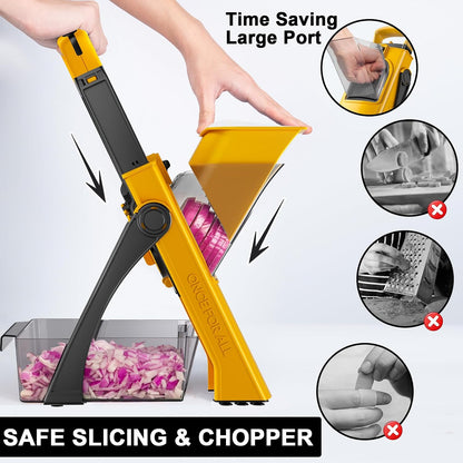 QYKIC Safe Mandoline Slicer for Kitchen, Adjustable Potato Slicer Pro | 0.1-8mm Vegetable Chopper Fry Cutter Julienne Dicer Large Chute Stainless Steel Blades Detachable Dishwasher Safe Gifts