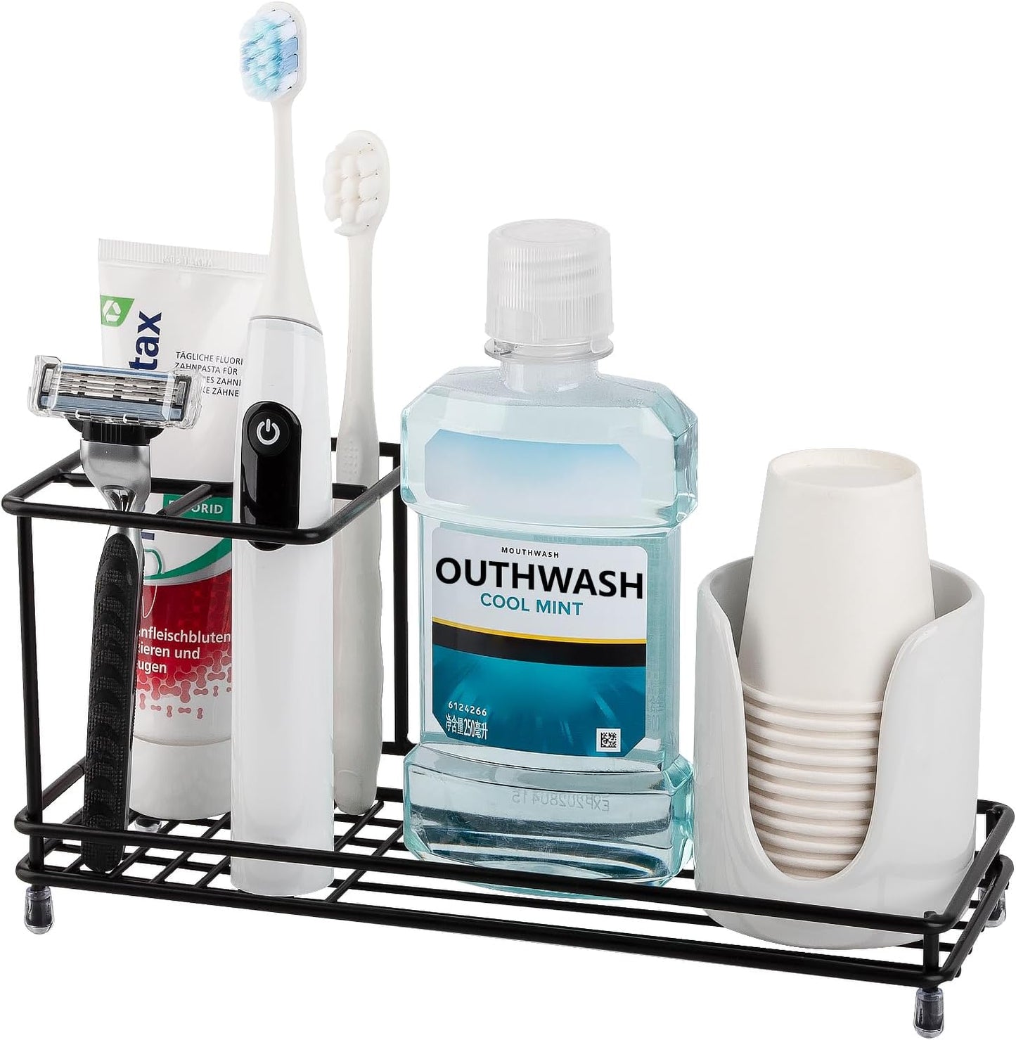 Toothbrush Holders Toothpaste Organizer Bathroom Accessories, Matte Black | Carbon Steel, 4 Slots, Removable Drip Tray, Easy to Clean, Electric Toothbrush Storage, for Countertop, Shower, Sink