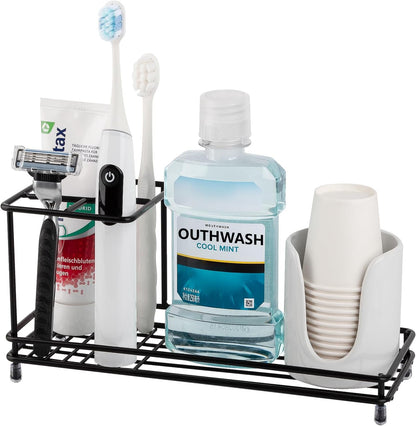 Toothbrush Holders Toothpaste Organizer Bathroom Accessories, Matte Black | Carbon Steel, 4 Slots, Removable Drip Tray, Easy to Clean, Electric Toothbrush Storage, for Countertop, Shower, Sink