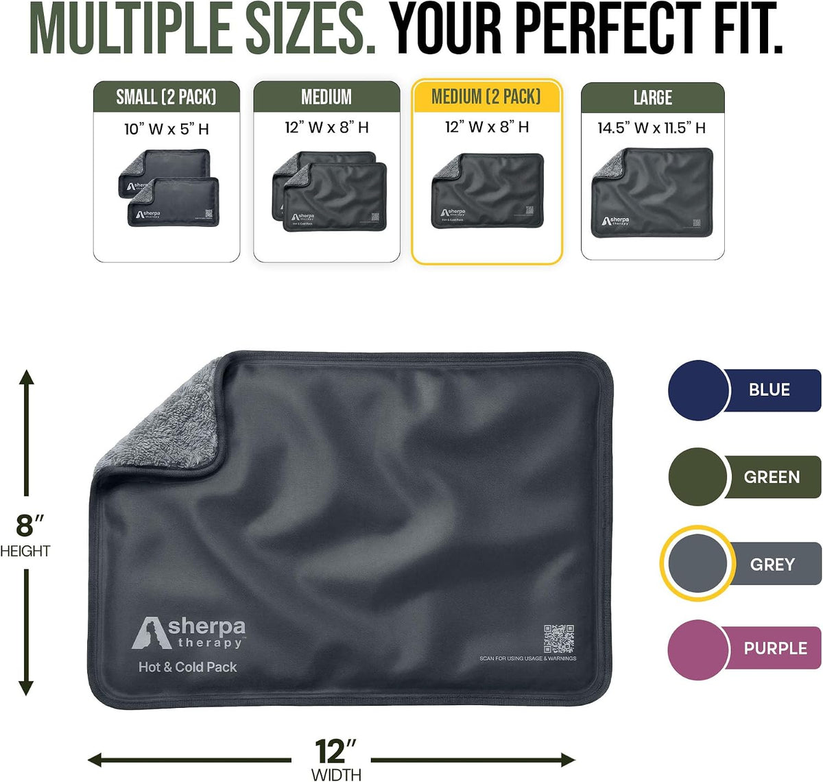 Medium Flexible Gel Ice Packs Reusable - Hot and Cold Soft Ice Packs for Injuries Reusable for Ankle, Arm, Foot, Leg, Back Pain Relief - 8" x 12" - Purple