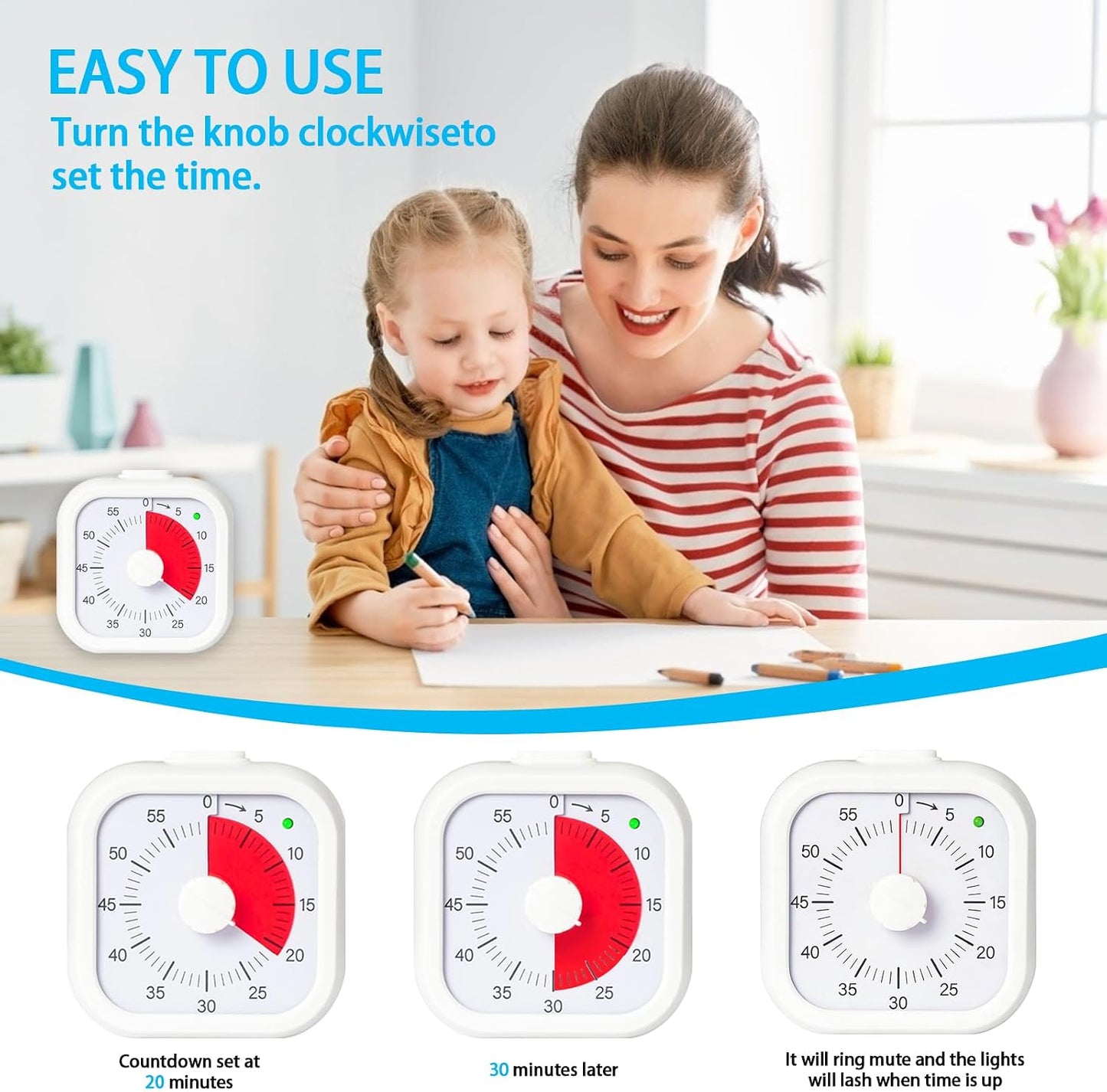 Visual Timer for Kids 60 Minute Countdown Timer Rainbow Disk Desk Timer Clock for Classroom Study Office Kitchen with Silent Operation (Purple)