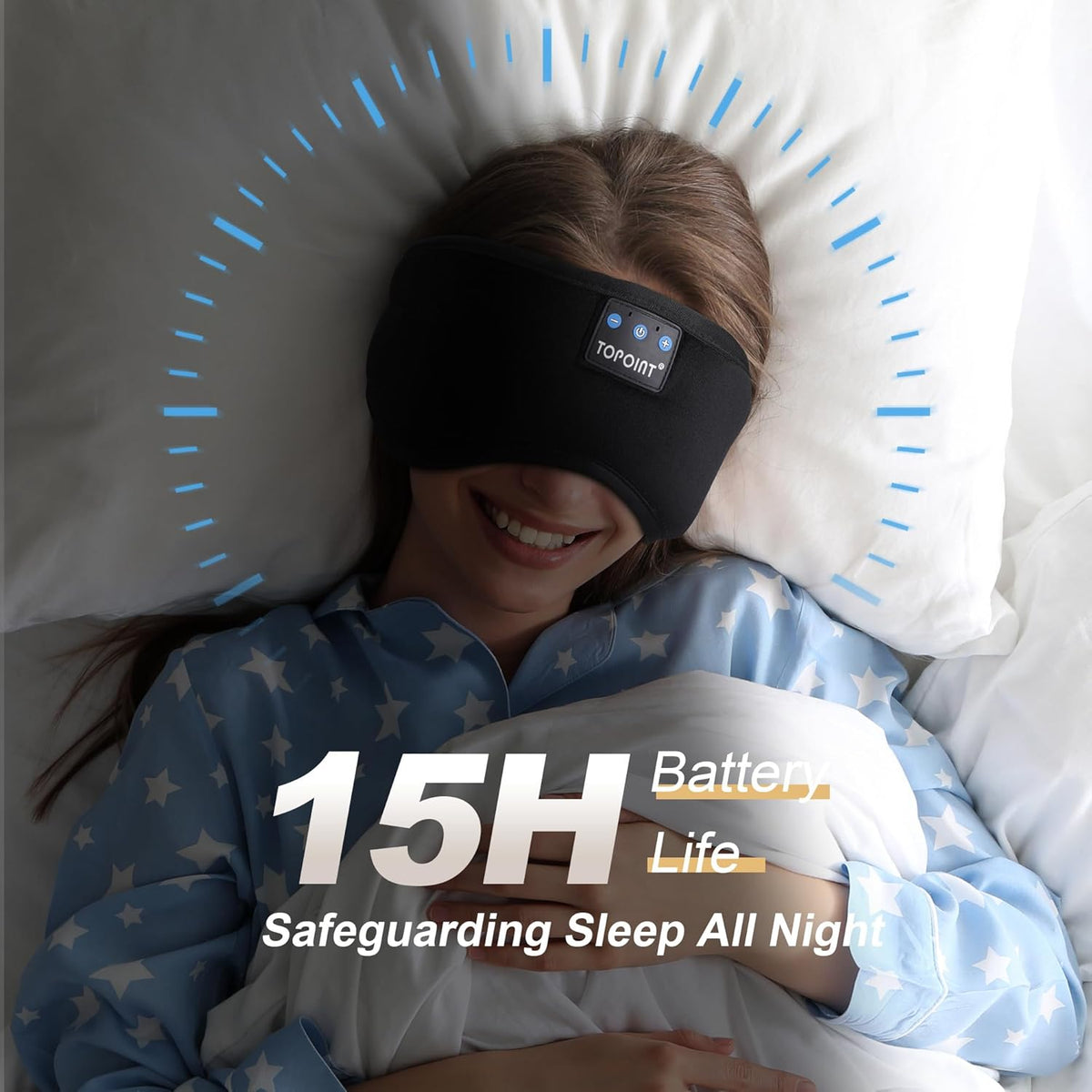 TOPOINT Sleep Mask Headphones Bluetooth Wireless 5.4, Breathable Cotton Eye Mask for Sleeping Side Sleepers Travel Music Headsets with Microphone Handsfree Men Women