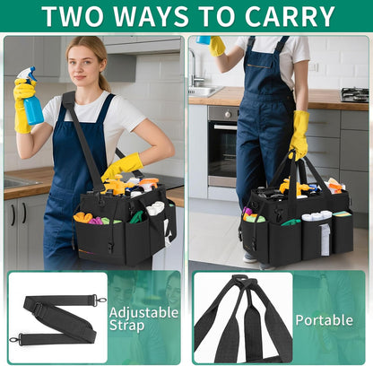 IBVIVIC Wearable Cleaning Caddy Bag for Cleaning Supplies, Black | Cleaning Organizer Tote Bag with Handle & Shoulder Straps Kitchen Cleaning Supplies Storage Bag for Cleaners & Housekeepers