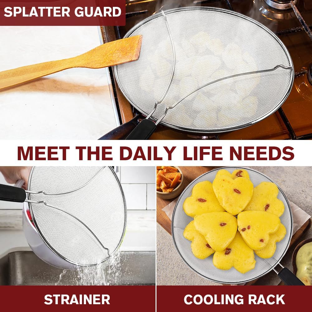 Splatter Screen for Frying Pan,Silicone Grease Splatter Guard, Heat-Resistant Splatter Guards for Cooking,Dishwasher Safe (9.8", 11.4", 13")