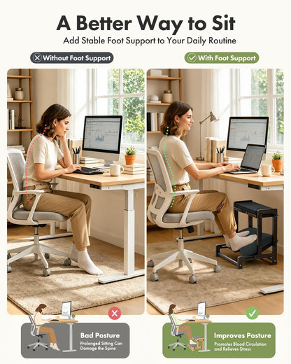 Amazer Bamboo Foot Rest for Under Desk at Work, 2-in-1 Reversible Rocking Footrest Adjustable Foot Stool, Ergonomic Footrest for Under Gaming Desk, Feet Support Leg Footstools for Home Office