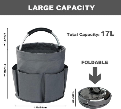 Cleaning Caddy with Handle, 17L Foldable Cleaning Supplies Organizer, Portable Storage Basket, Cleaning Supply Caddy, Multifunctional Cleaning Bucket Bag for Garden, Home, Kitchen (Black)