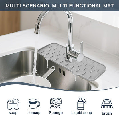Kitchen Sink Splash Guard Silicone Faucet Mat for Kitchen Sink Grey | Sink drain pad behind faucet, Sink rubber mat around faucet guard & draining mat, bathroom sink protector Water Catcher Mat