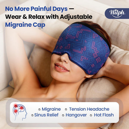 Hilph Adjustable Migraine Relief Cap, Headache Hat with Thickened Gel | Reusable, Flexible Gel, 360° Cold Compression Therapy Wrap for Tension, Stress, Sinus & Hangover Relief, Gift for Women Men