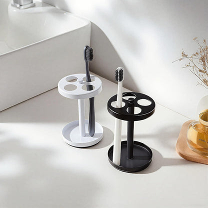 Black Stainless Toothbrush Holder Stand: Rustproof Bathroom Countertop Organizer, 4 Ventilated Slots Hold Manual Toothbrushes, Razor