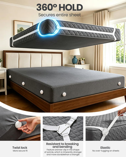 Bed Sheet Holders, Fitted Sheet Holder, 10 Twist-Locks, 360°Secure Fit