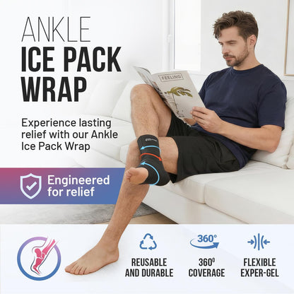 Ankle Ice Pack Wrap, Reusable Gel Cold Compression for Plantar Fasciitis