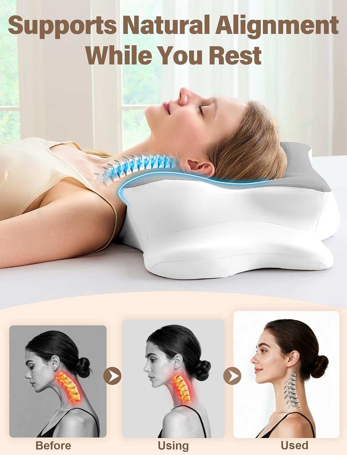 Cervical Neck Pillow for Pain Relief – Ergonomic Memory Foam Pillow for Side Sleeper Contour Orthopedic Bed Pillow for Neck Support with Cooling Cover – Ideal Christmas Birthday Gift for Women Men