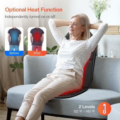 Back Massager with Heat, Vibration Massage Seat Cushion for Chair | 5 Modes, 4 Intensities, 2 Heat Levels, Vibration Chair Pad for Desk Workers Home Office Chairs Recliner Relaxation Gifts