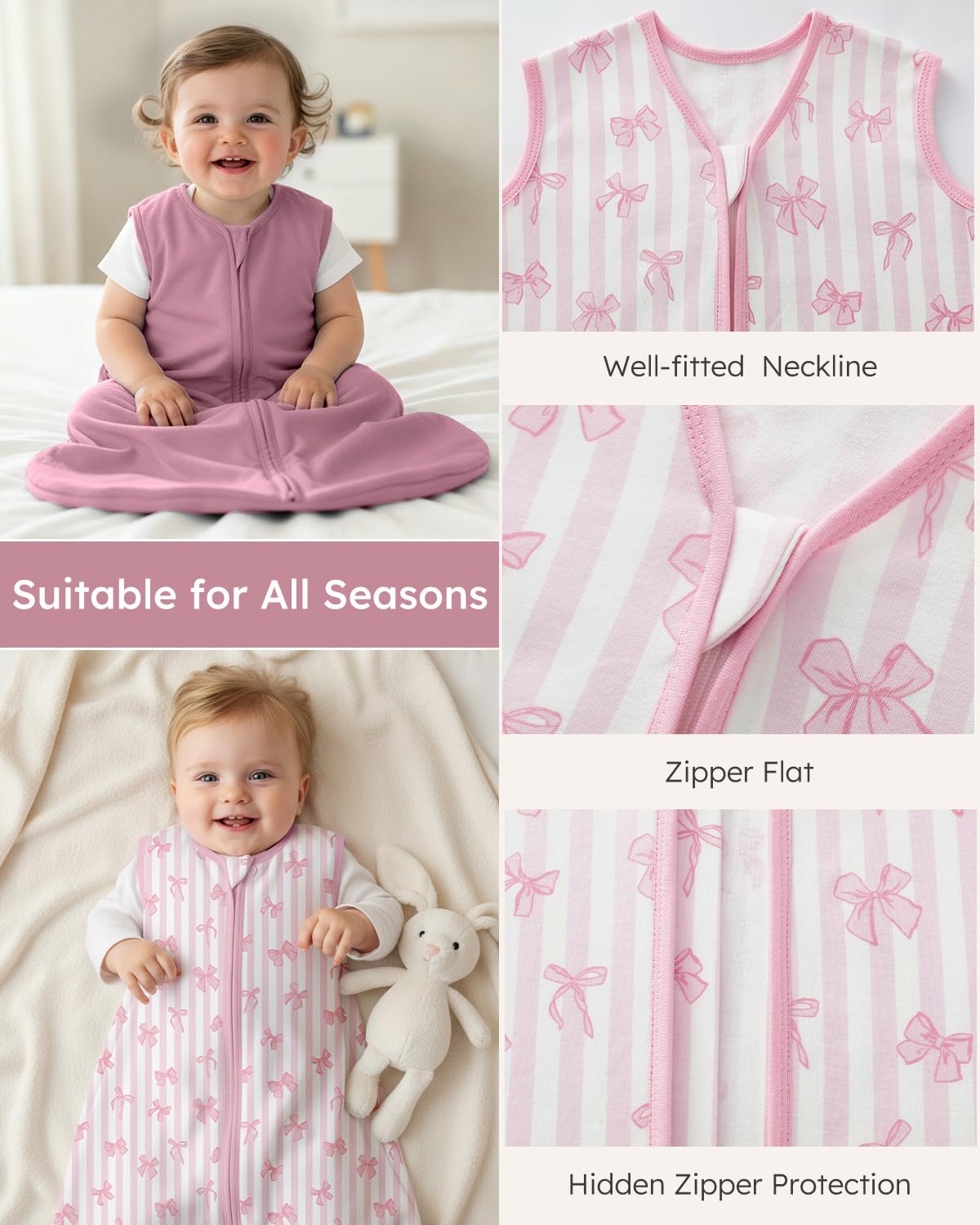 Yoofoss Baby Sleep Sack 0-6 Months Wearable Blanket for Babies 100% Organic Cotton 2-Way Zipper TOG 0.5 Toddler Sleeping Sack 3 Pack, Sleep Sacks