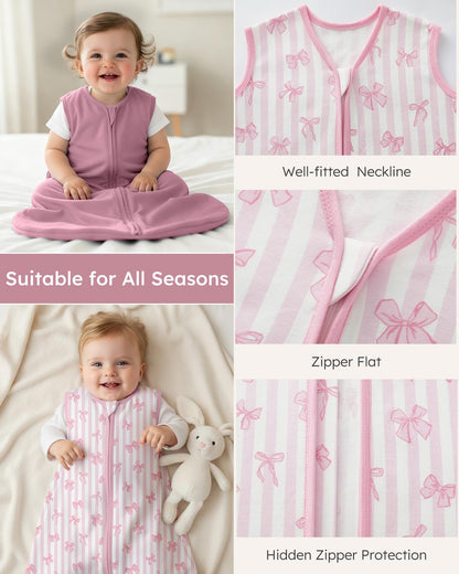 Yoofoss Baby Sleep Sack 0-6 Months Wearable Blanket for Babies 100% Organic Cotton 2-Way Zipper TOG 0.5 Toddler Sleeping Sack 3 Pack, Sleep Sacks