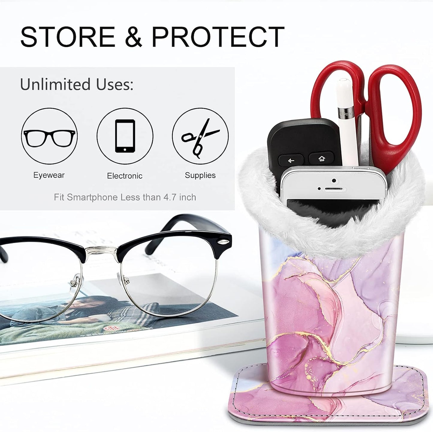 FINTIE Plush Lined Eyeglasses Holder, Glasses Stand Case For Nightstand | Soft Plush Lining, Bedside Eyeglasses Holder, Office Desktop Organizer, Small Item Storage, Anti-Scratch - Colors B