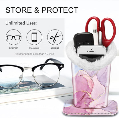 FINTIE Plush Lined Eyeglasses Holder, Glasses Stand Case For Nightstand | Soft Plush Lining, Bedside Eyeglasses Holder, Office Desktop Organizer, Small Item Storage, Anti-Scratch - Colors B
