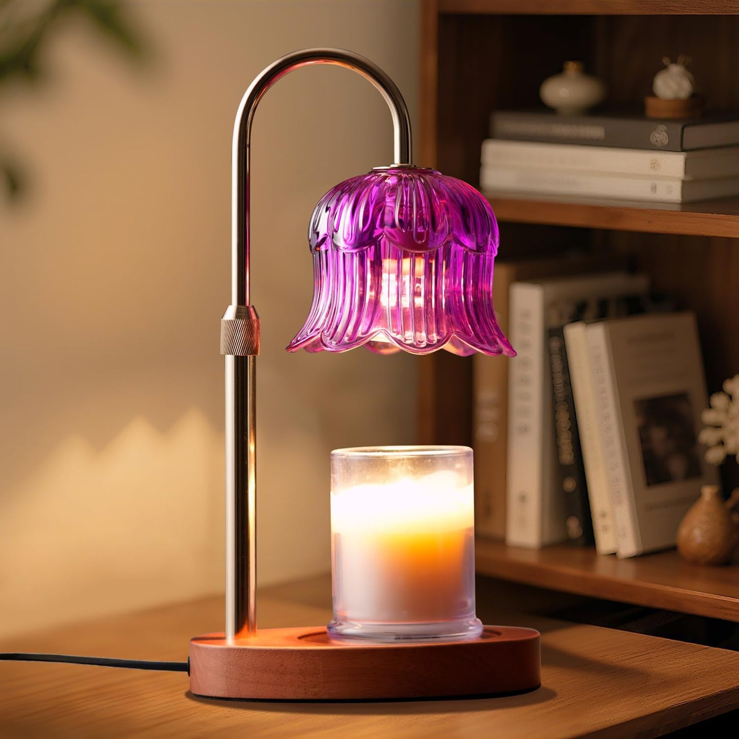 CRMILL Candle Warmer Lamp with Timer: Adjustable Dimmable Height Adjustable Warming - Flower Shape Wax Lamp Jar Candles No Flame Modern Home Decor Table Lights - Home Living Bedroom