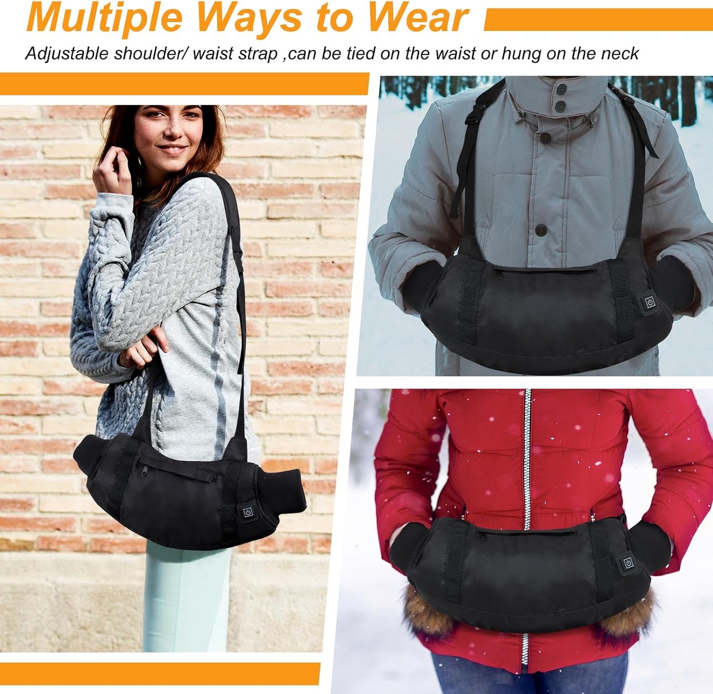 Electric Heated Hand Warmer Pouch,Football Hand Warmer with Double Sided Heating Areas,Zipped Pocket and Adjustable Strap,Heated Hand Muff Ideal for Football,Hunting,Fishing,Camping,Golf