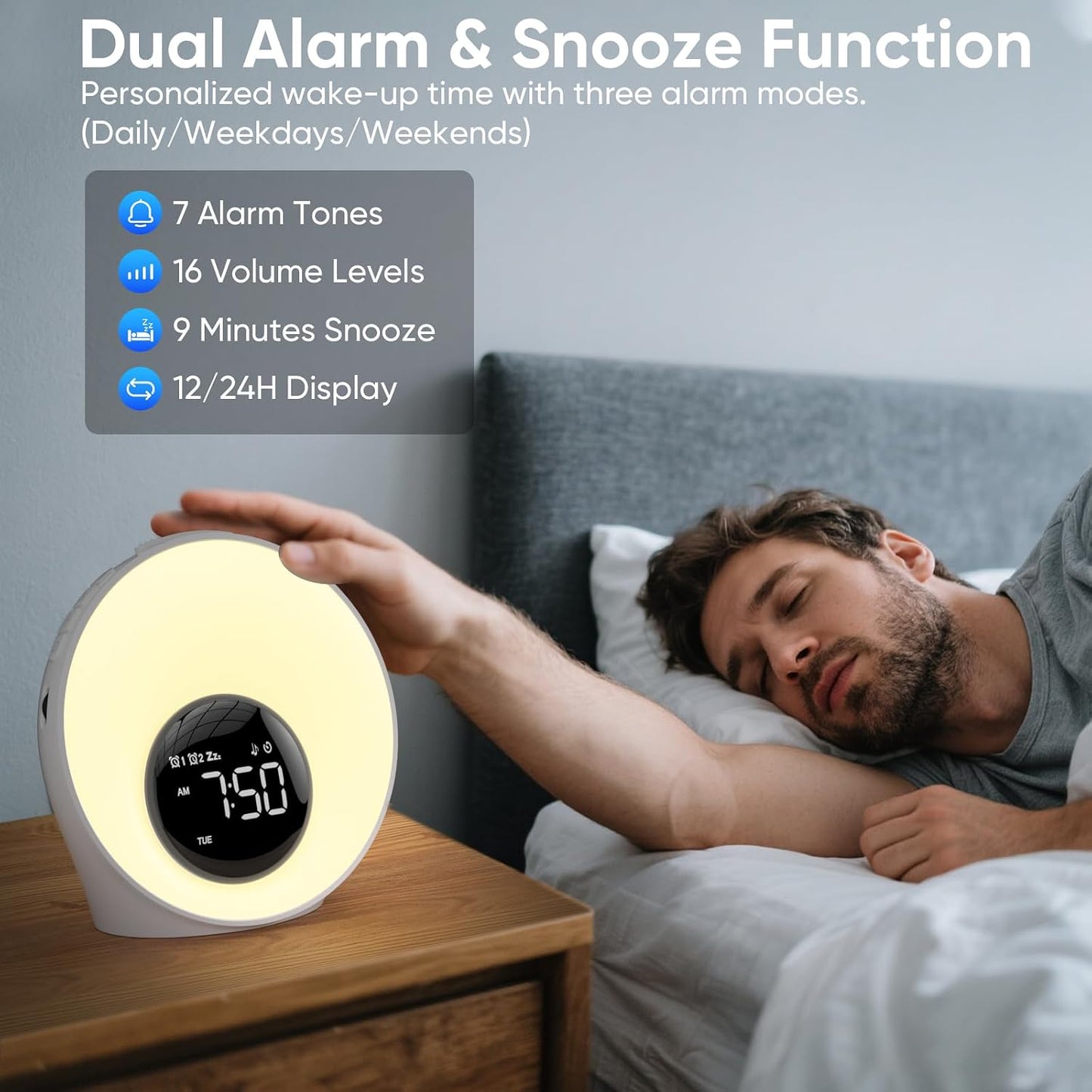 AFEXOA Sunrise Alarm Clock with Wake Up Light & White Noise Machine | 30 Soothing Sounds, 14 Colors Dimmable Nightlights, Digital Dual Alarm Clock for Bedroom/Heavy Sleepers/Adults/Kids
