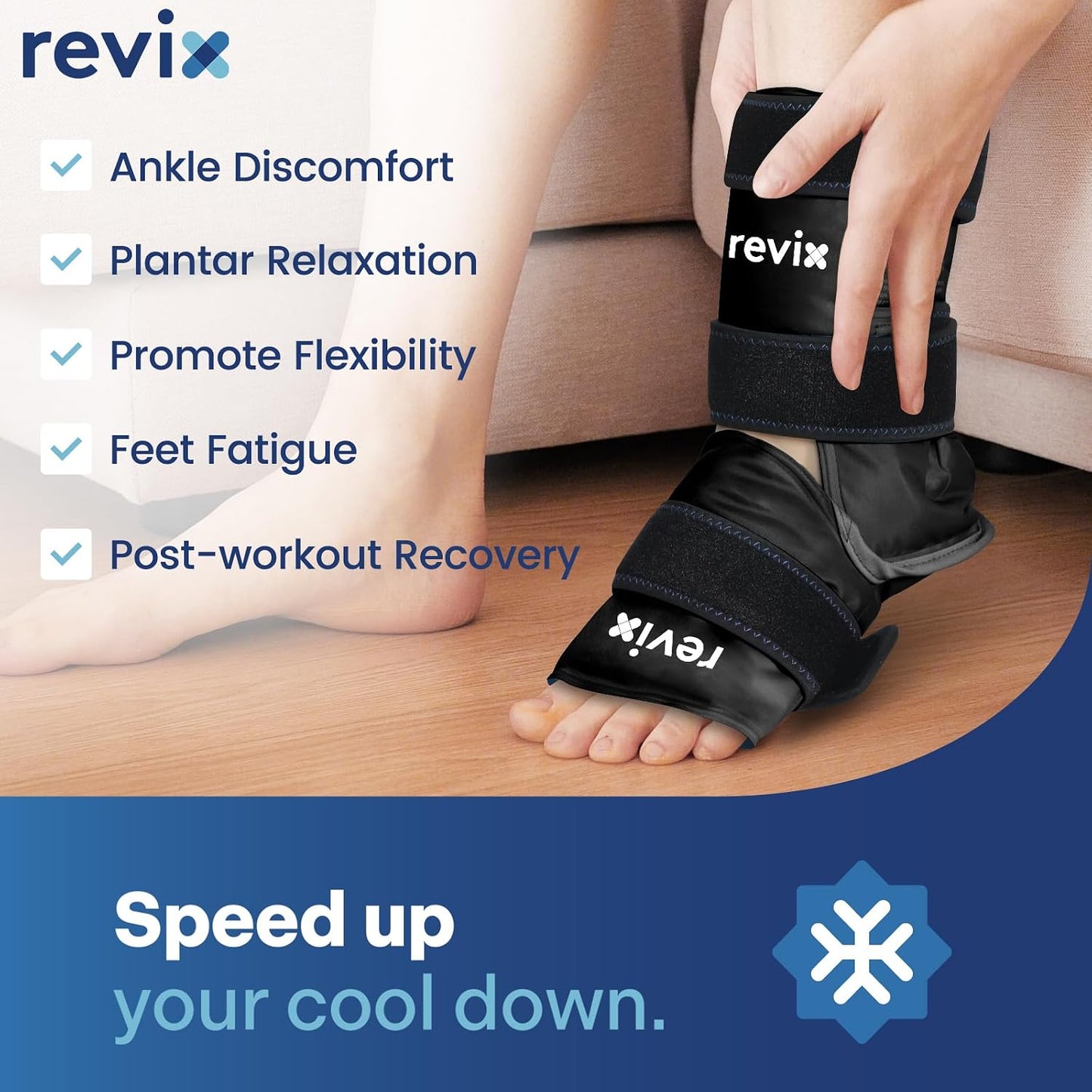 REVIX Foot & Ankle Ice Pack Wrap, Hands-Free Design, 2 Packs | Heel Ice Wrap with 3 Adjustable Straps, Reusable Gel Cold Compression for Plantar Fasciitis, Post-Workout Recovery
