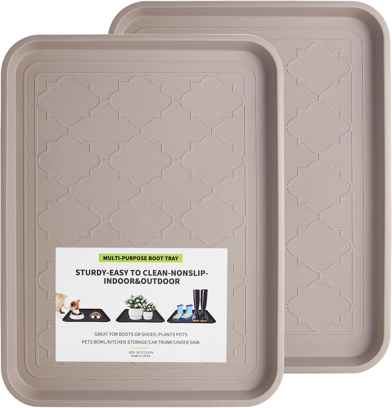 Boot Tray 2 Packs All Seasons Multi-Purpose, Waterproof Boot Trays for Entryway Indoor & Outdoor, Non-Slip Shoe Tray, 16.7"x12.8",Grey